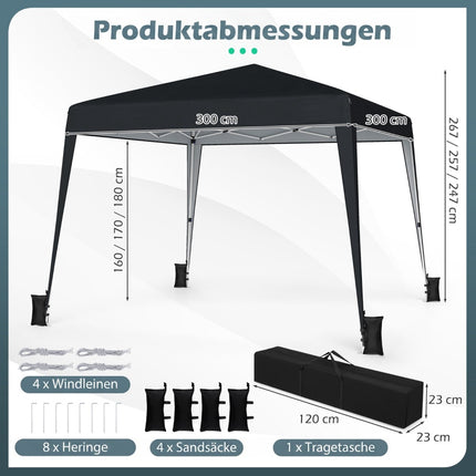 Regulējama, ūdensnecaurlaidīga, izbīdāma lapene, 3x3m, melna