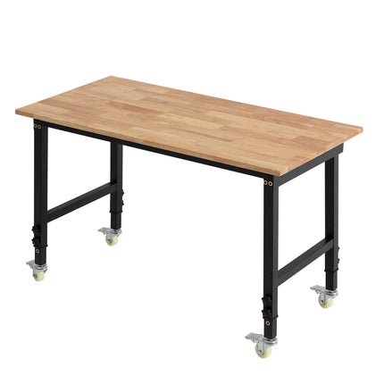 Adjustable Workbench on Wheels, Oak Top, 680 kg Capacity