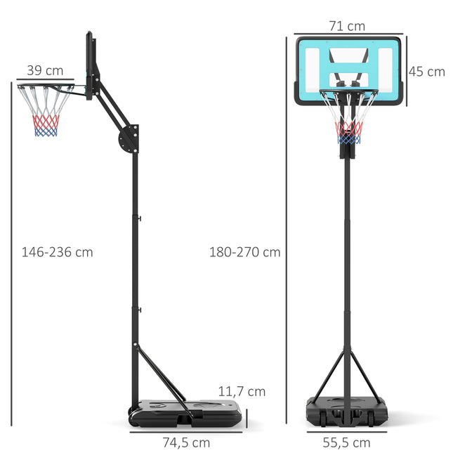 Basketbola grozs ar statīvu, 146-236 cm, regulējams augstums, basketbola statīvs ar 71x45 cm aizmugurējo sienu, pārnēsājama grozu sistēma pusaudžiem, pieaugušajiem, basketbola sistēma iekštelpām un āra lietošanai |