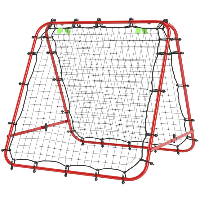 Futbola atsitiena groza siena, divpusējs atsitiena tīkls, regulējams 5 līmeņos, futbola treniņiem, tērauds, sarkans, 100 x 95 x 90 cm