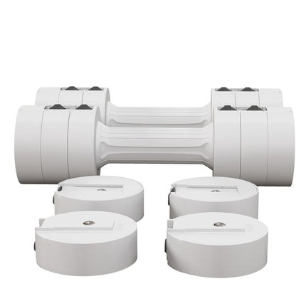 2 x 2,5 kg hanteles, regulējama svara hanteles, 1,1/1,8/2,5 kg uz vienu hanteli, grīdai draudzīgs plastmasas korpuss, sievietēm un vīriešiem, baltas