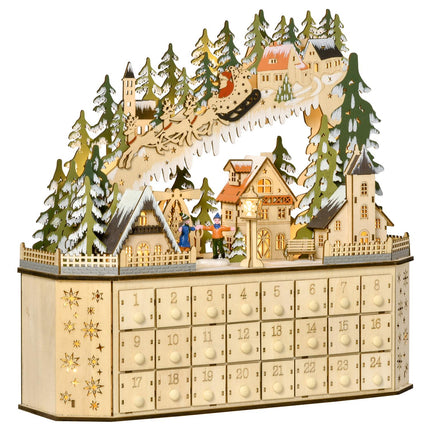 Adventes kalendārs 24 atvilktņu nodalījumu piepildīšanai Ziemassvētku kalendārs ar LED gaismām Adventes kalendāra kaste Ziemassvētku rotājums DIY 45x13x43 cm