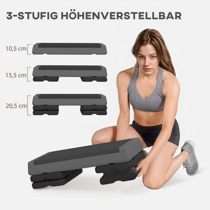 Aerobikas steperis, 10,5/15,5/20,5 cm augstumā regulējams kāpšļu dēlis, neslīdošs, mājām, sporta zālei, birojam, plastmasa, pelēks
