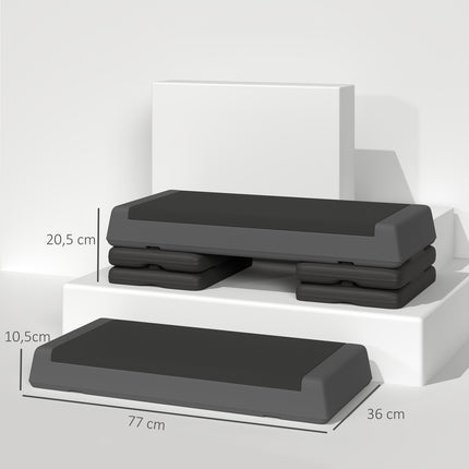 Aerobikas steperis, 10,5/15,5/20,5 cm augstumā regulējams kāpšļu dēlis, neslīdošs, mājām, sporta zālei, birojam, plastmasa, pelēks