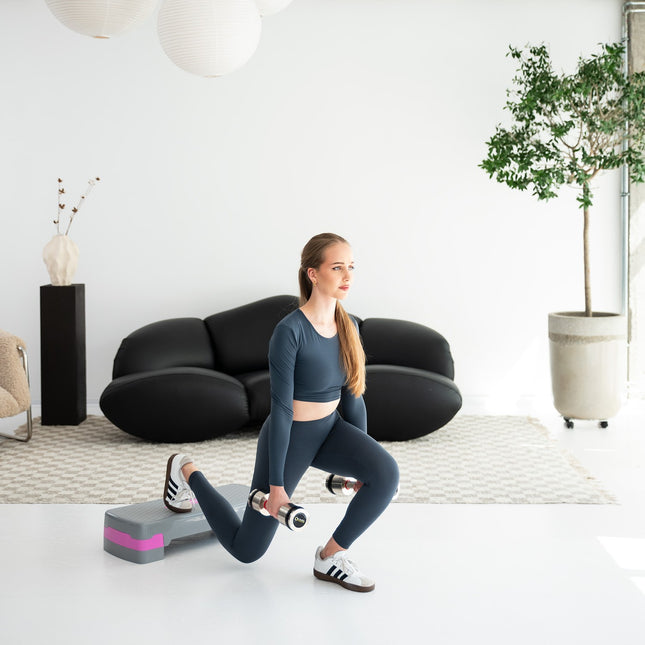 Aerobikas steperis, regulējams augstums, pelēks/rozā