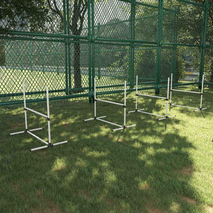 Veiklības šķēršļu komplekts, slaloma stieņi, suņu apmācības komplekts, 4 barjeras, plastmasa, balts, 99x65x94 cm