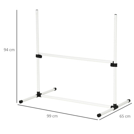 Veiklības šķēršļu komplekts, slaloma stieņi, suņu apmācības komplekts, 4 barjeras, plastmasa, balts, 99x65x94 cm