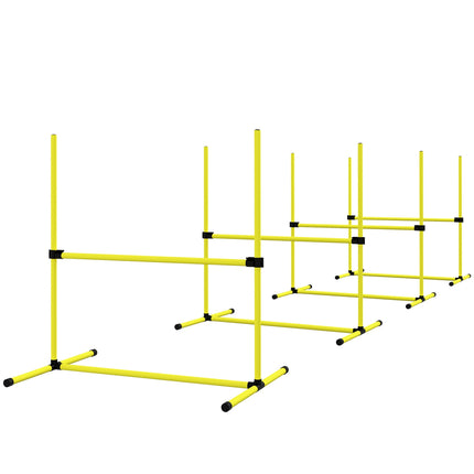 Veiklības šķēršļu komplekts slaloma stabiem suņu apmācības komplekts 4 x barjeras, plastmasas, dzeltenas, 99x65x94cm