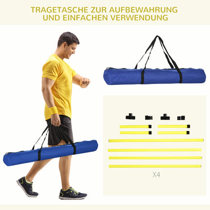 Veiklības šķēršļu komplekts slaloma stabiem suņu apmācības komplekts 4 x barjeras, plastmasas, dzeltenas, 99x65x94cm