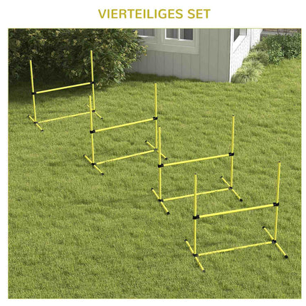 Veiklības šķēršļu komplekts slaloma stabiem suņu apmācības komplekts 4 x barjeras, plastmasas, dzeltenas, 99x65x94cm