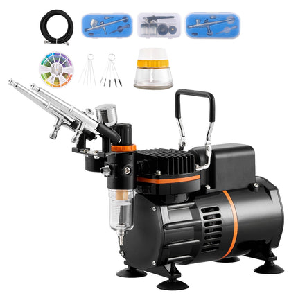 Airbrush Kit With Dual-Fan Compressor, 3 Airbrushes