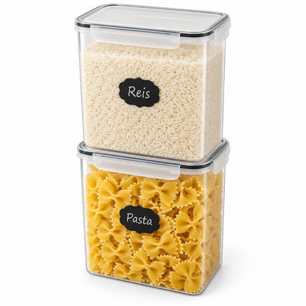 Airtight Food Storage Containers Set of 2 with Labels, Transparent