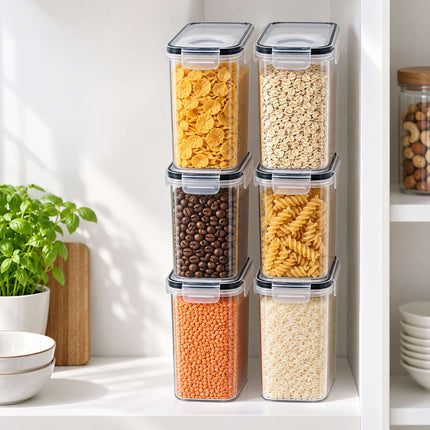Airtight Food Storage Containers Set of 6 with Labels, Transparent