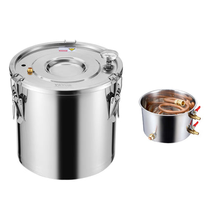 Alcohol Still 5 Gal, Stainless Steel, Copper Coil, Thermometer