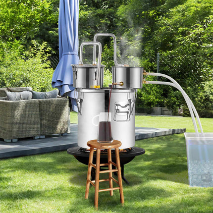 Alcohol Still with Dual Condenser and Copper Coil, 3 Gal, Stainless Steel