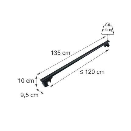 Alumīnija jumta stieņi, melni, 135 cm – universāls stiprinājums