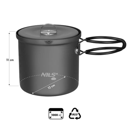 Alumīnija ceļojumu katls ar vāku, 1000 ml tilpums