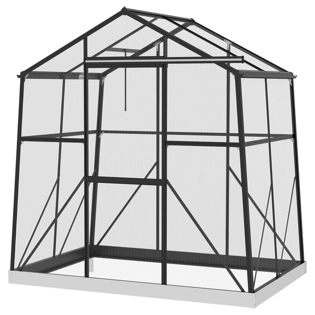 Alumīnija siltumnīca 2,51 m² ar logu un bīdāmām durvīm, melna siltumnīca ar pamatiem 131x192x203cm dārzam