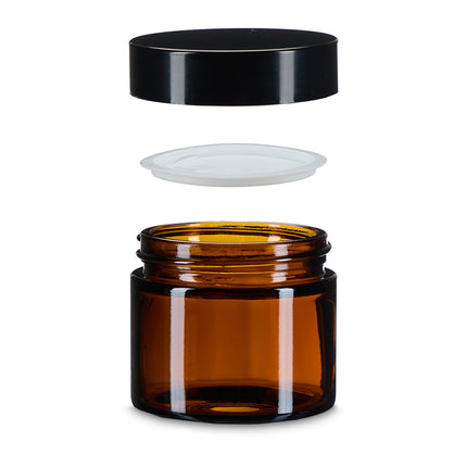 Dzintara krāsas stikla krēma burciņas, 60 ml, UV aizsardzība, hermētiskas