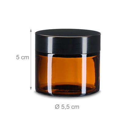 Dzintara krāsas stikla krēma burciņas, 60 ml, UV aizsardzība, hermētiskas