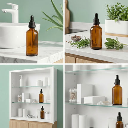 Dzintara krāsas stikla pudelītes ar pilinātāju, 100 ml, 12 pudelīšu komplekts