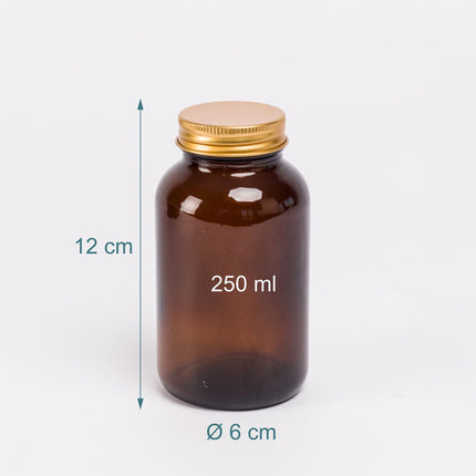 Dzintara krāsas stikla burkas, 250 ml, 5 gab. komplekts, hermētiski vāki
