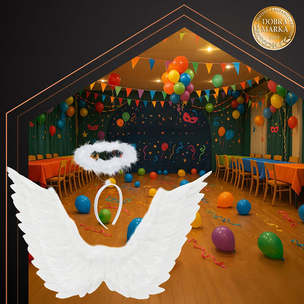 Angel Wings Costume Set with Halo – 70 x 45 cm, White