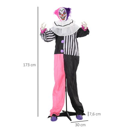 Animēts Helovīna klauna rekvizīts ar kustību un skaņu, 173 cm
