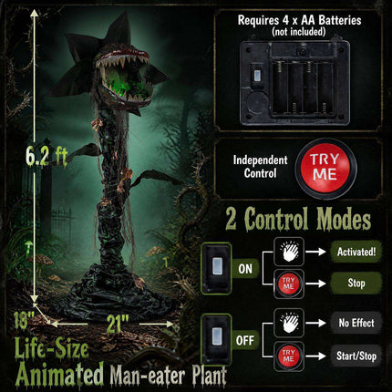 Animated Halloween Man-Eater Plant 6.2 ft with LED Mouth, Dark Green