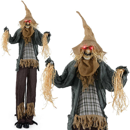 Animated Halloween Scarecrow 7 ft with Glowing Red Eyes, Moving Hat