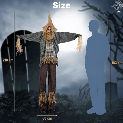 Animated Halloween Scarecrow 7 ft with Glowing Red Eyes, Moving Hat