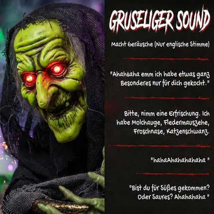 Animēta Helovīna ragana ar gaismām un skaņas aktivizēšanu