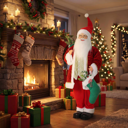 Animated Singing Santa 120 cm with Stocking and Gift Sack, Turning Head, Red