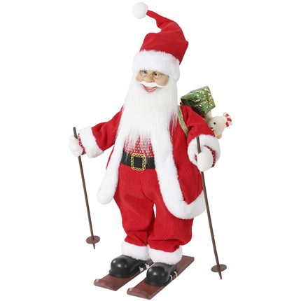 Animated Ski Santa 66 cm with Gift Sack and Ski Poles, Sound Activated, Red