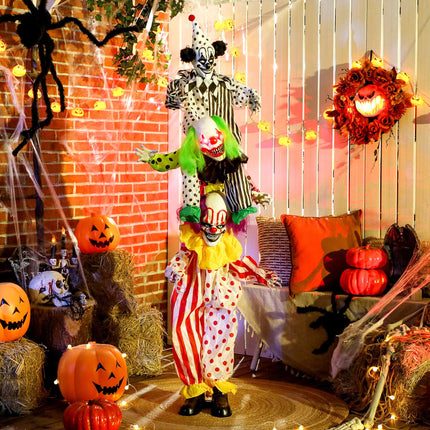 Animatronic Halloween Clowns 180 cm with Red LED Eyes, Stacked, Sound Activated