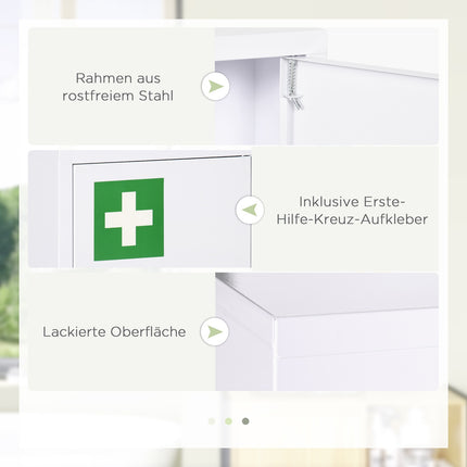 Lockable medicine cabinet in steel, 3 shelves, 2 keys, white