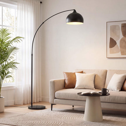 Arc Floor Lamp with Foot Switch and Marble-Look Base, 170-180 cm, Black