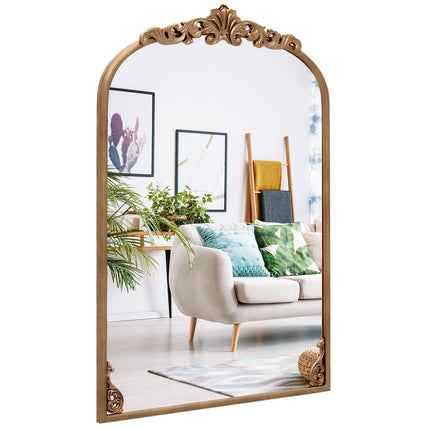 Arkveida baroka stila sienas spogulis, zelta metāla rāmis, 95x66 cm