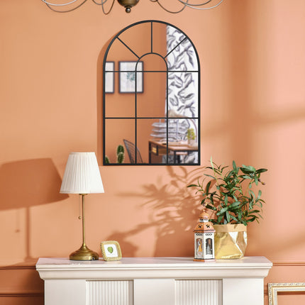Arched black metal wall mirror 91x60cm for home decoration
