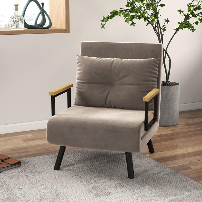 Atzveltnes krēsla gulta ar gultas funkciju, 63 x 73 x 81 cm, ar piecās pozīcijās regulējamu atzveltni, vietu taupoša, izturīga, samta izskata, gaiši brūna