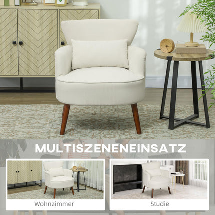 Creamy white upholstered armchair - wooden legs, cord look