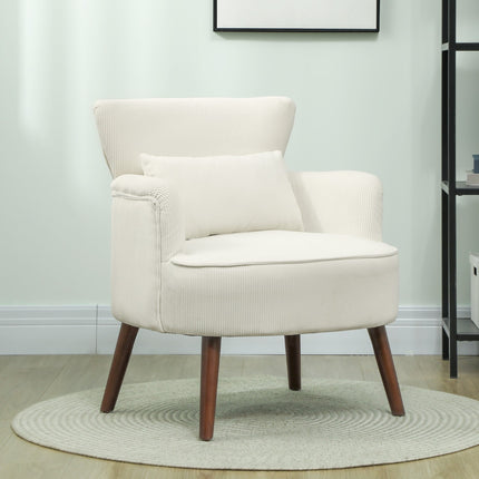 Creamy white upholstered armchair - wooden legs, cord look