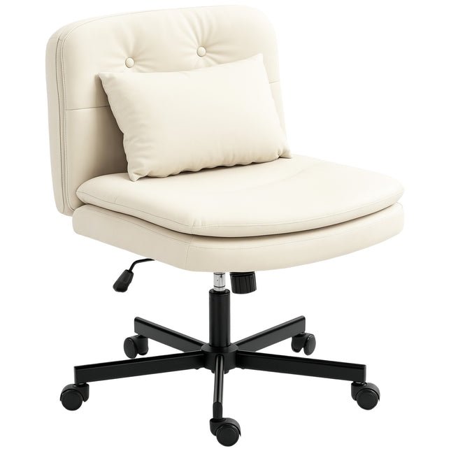Armless Office Chair, Faux Leather, Adjustable Height, Beige