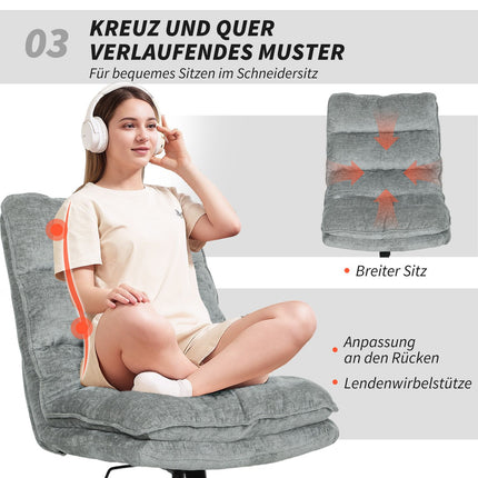 Biroja krēsls bez roku balstiem, grozāms, regulējams augstums, pelēks audums