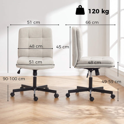 Armless Office Chair with Double-Layer Padding, Light Grey, Linen Look