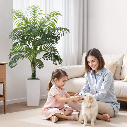 Artificial Areca Palm Tree 5 Ft, White Planter Pot