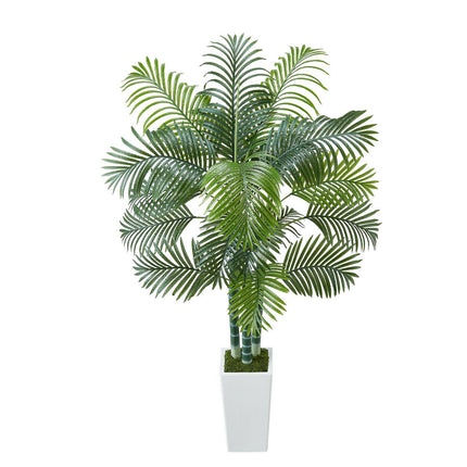Artificial Areca Palm Tree 6 Ft, White Planter