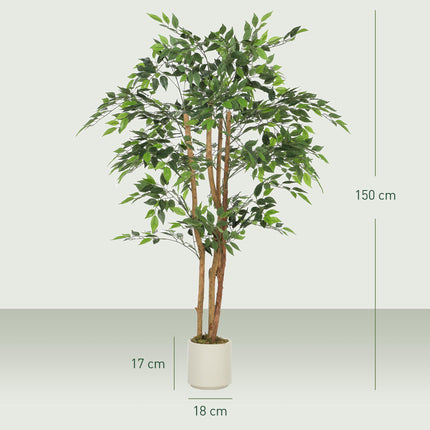 Mākslīgais banjana koks 150 cm, koka stumbrs, balts pods