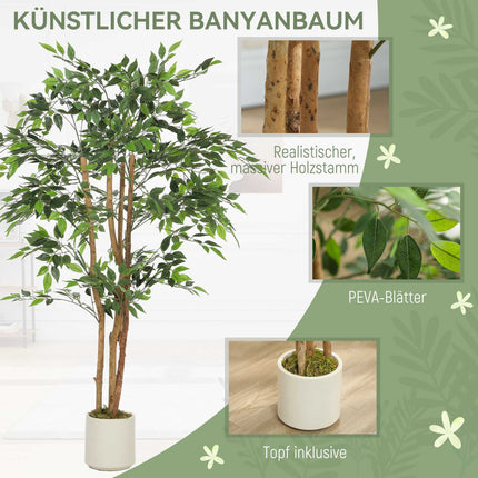 Mākslīgais banjana koks 150 cm, koka stumbrs, balts pods