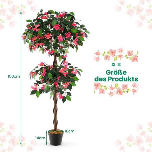 Mākslīgais bugenvilejas koks, 150 cm, 252 ziedi, podā